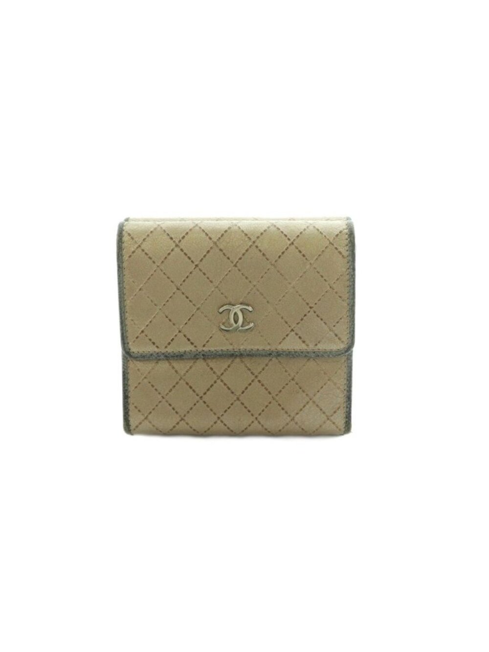 Chanel Bicolor Trifold Wallet Coin Purse Compact Beige